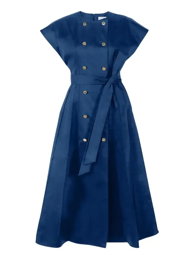 Double-Breasted Cap-Sleeve Belted Midi Dress Double-Breasted Cap-Sleeve Belted Midi Dress