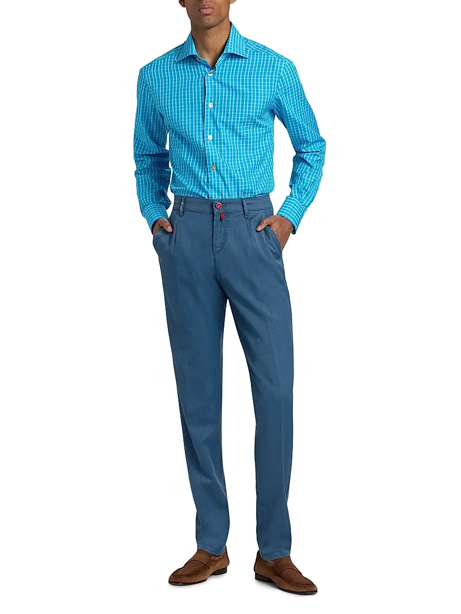 Kiton Men's Plaid Cotton Shirt | Thumbnail 2 Kiton Men's Plaid Cotton Shirt | Thumbnail 2
