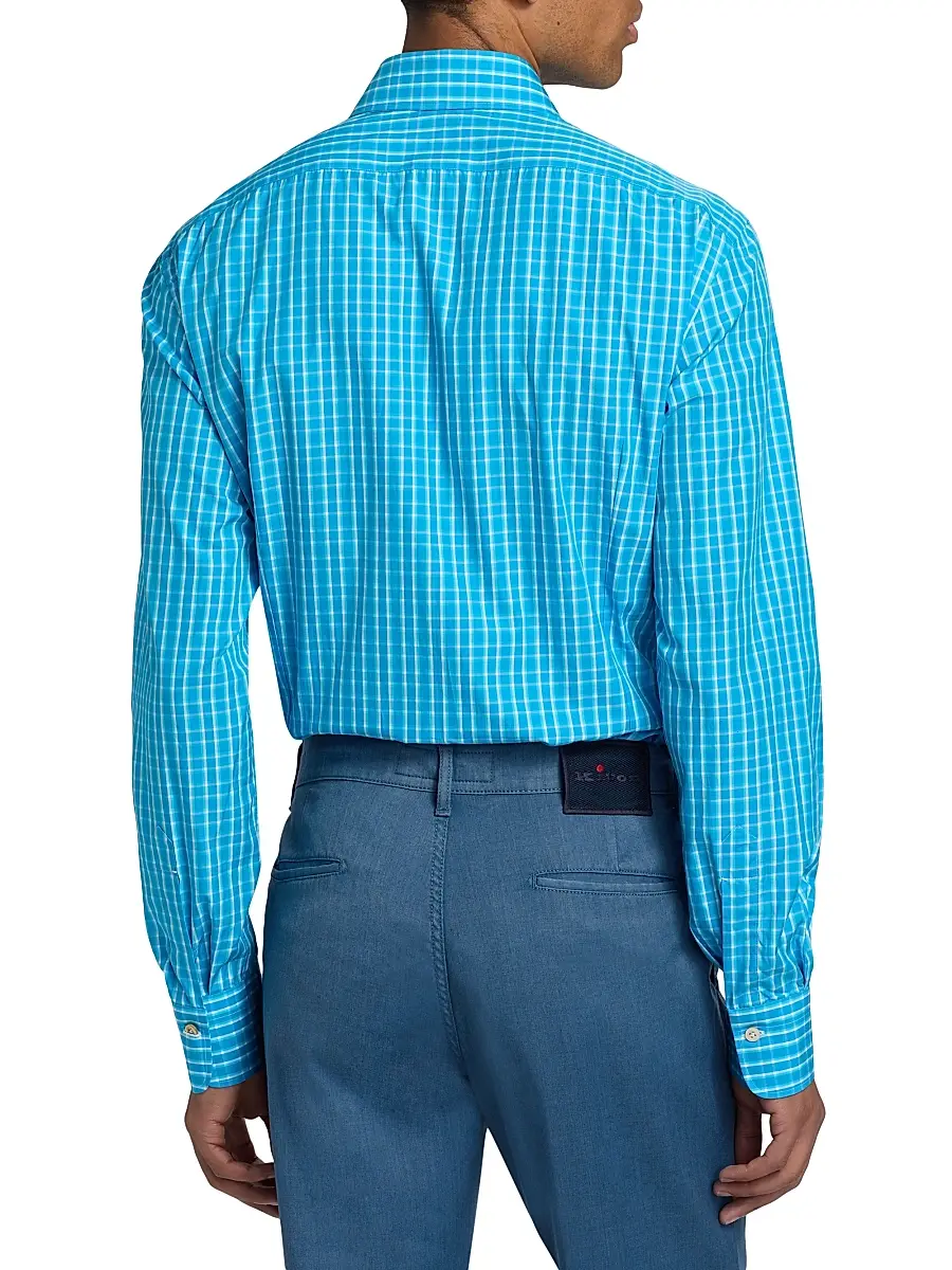 Kiton Men's Plaid Cotton Shirt | Thumbnail 5 Kiton Men's Plaid Cotton Shirt | Thumbnail 5