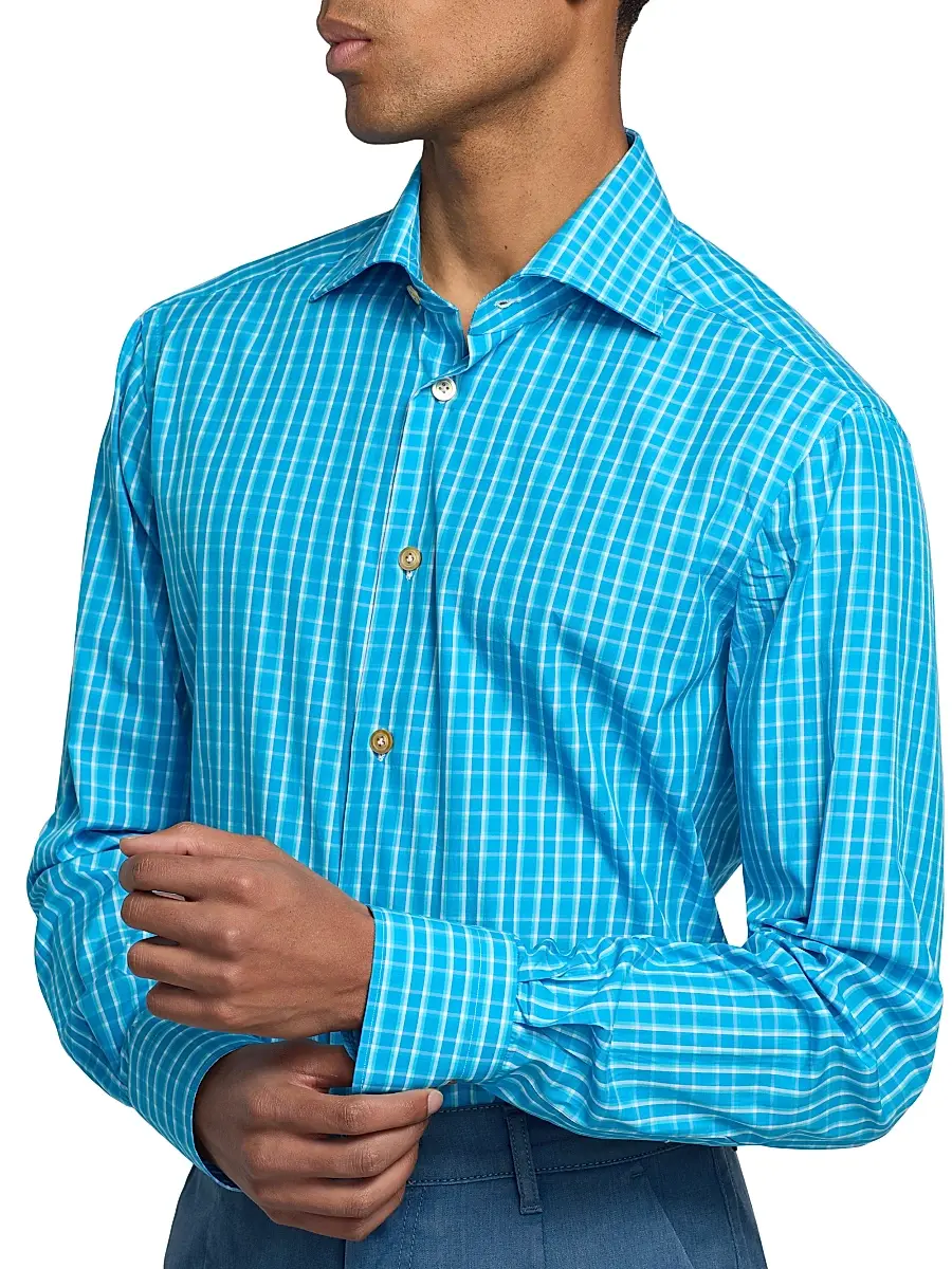 Kiton Men's Plaid Cotton Shirt | Thumbnail 6 Kiton Men's Plaid Cotton Shirt | Thumbnail 6