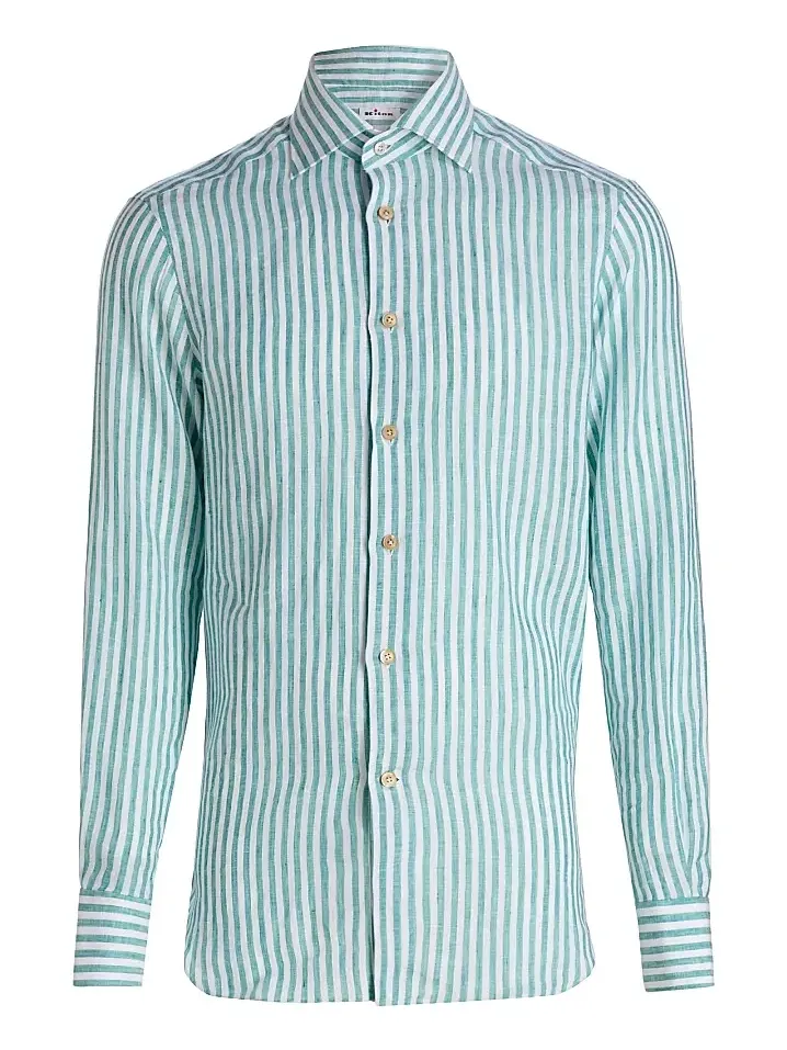 Men's Bengal Striped Linen Button-Front Shirt Men's Bengal Striped Linen Button-Front Shirt