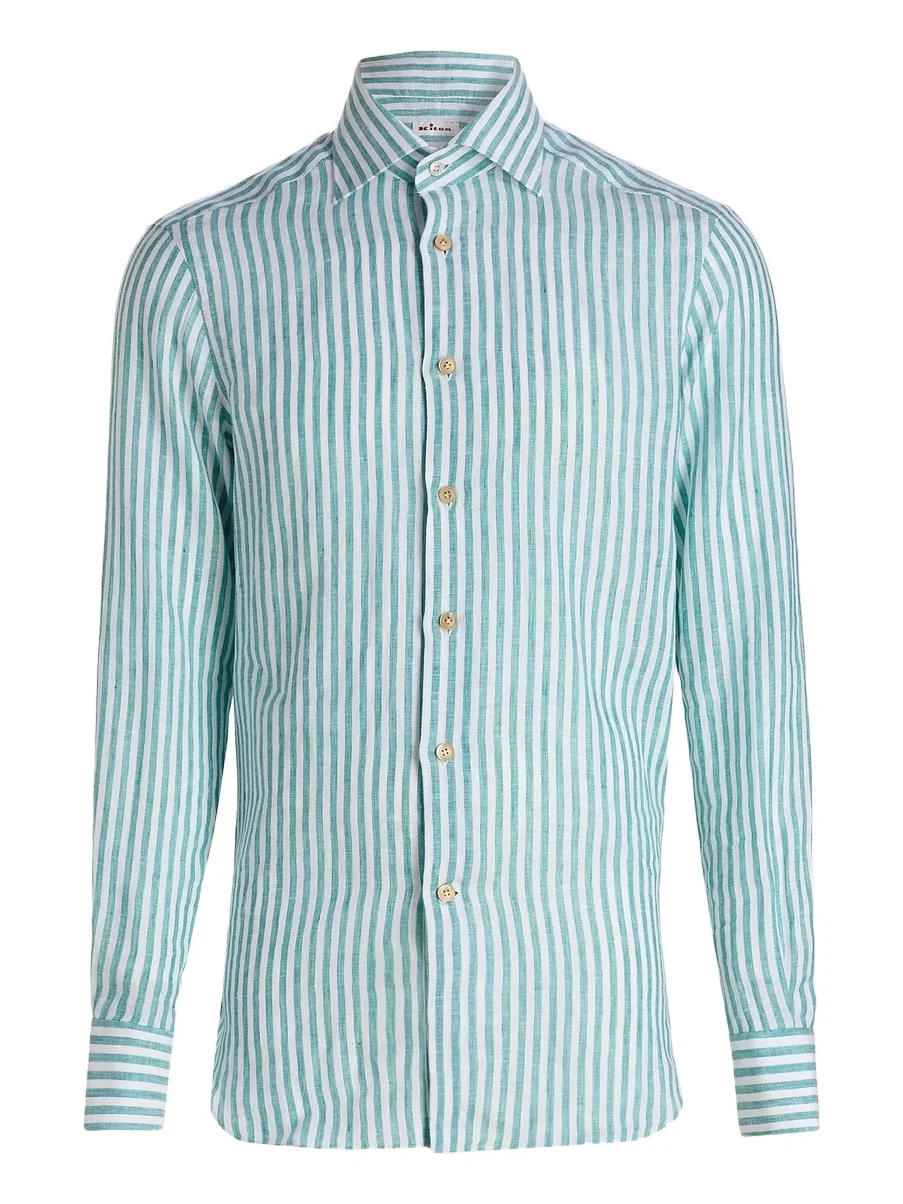 Men's Bengal Striped Linen Button-Front Shirt Men's Bengal Striped Linen Button-Front Shirt