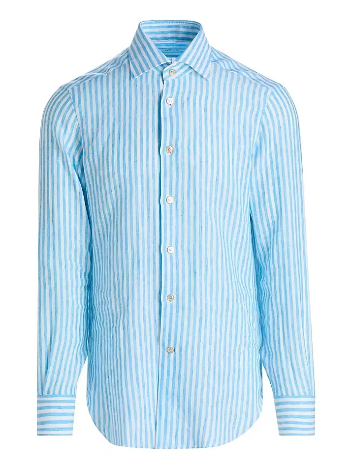 Men's Bengal Striped Linen Button-Front Shirt Men's Bengal Striped Linen Button-Front Shirt