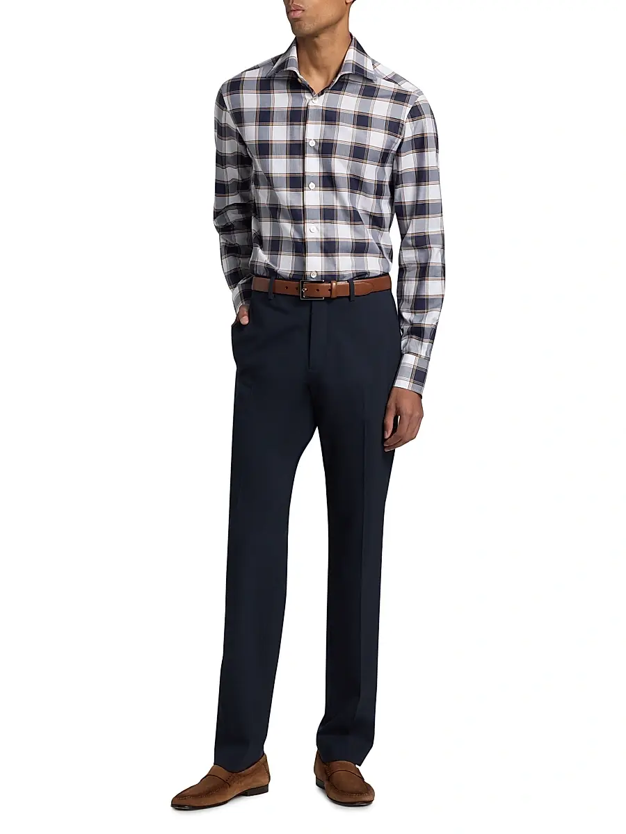 Kiton Men's Bold Plaid Cotton Shirt | Thumbnail 2 Kiton Men's Bold Plaid Cotton Shirt | Thumbnail 2