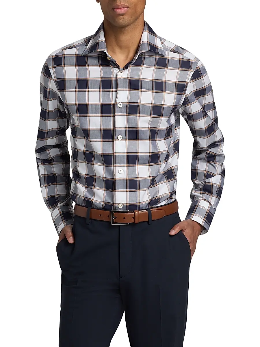 Kiton Men's Bold Plaid Cotton Shirt | Thumbnail 3 Kiton Men's Bold Plaid Cotton Shirt | Thumbnail 3