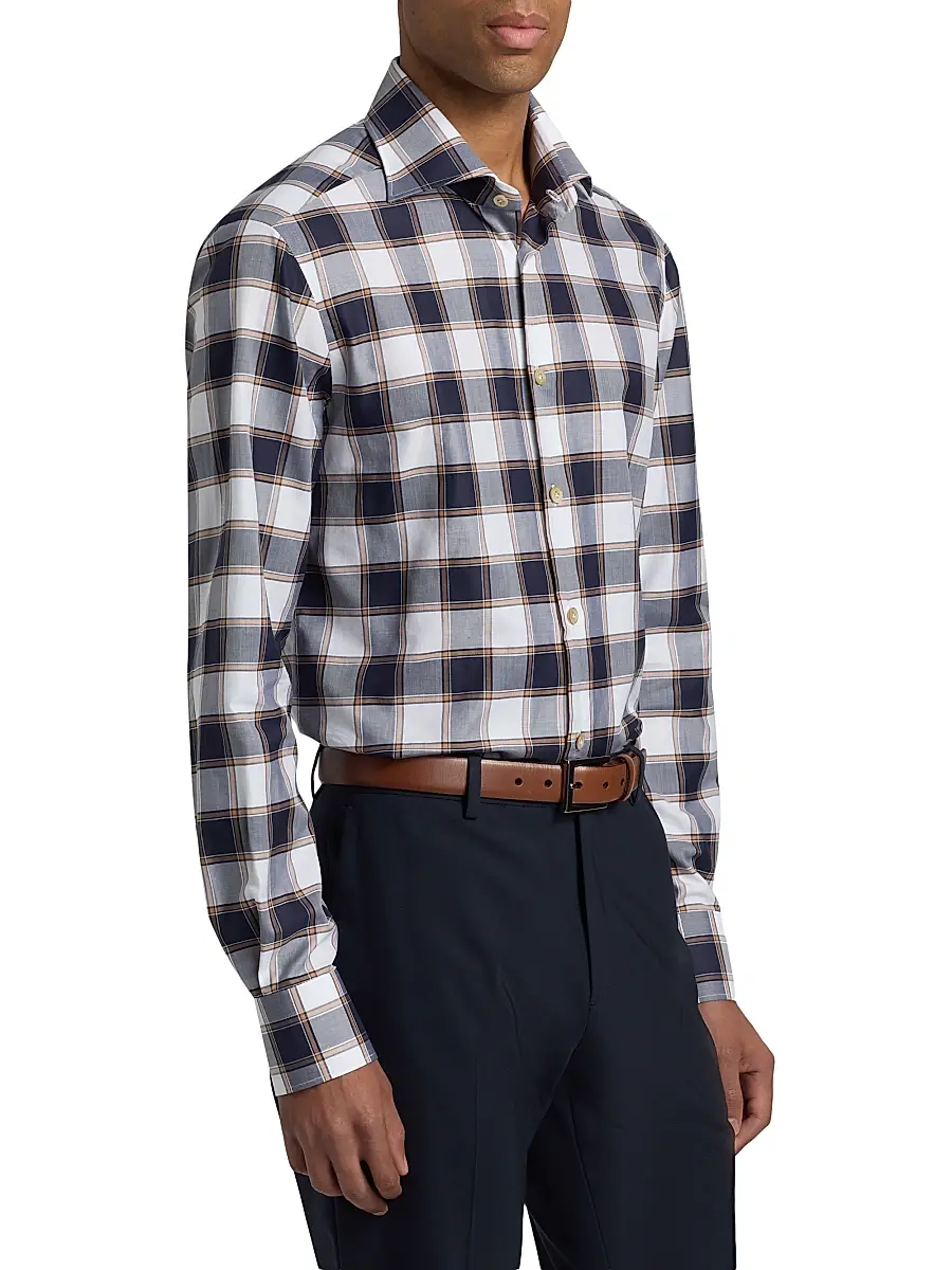 Kiton Men's Bold Plaid Cotton Shirt | Thumbnail 4 Kiton Men's Bold Plaid Cotton Shirt | Thumbnail 4