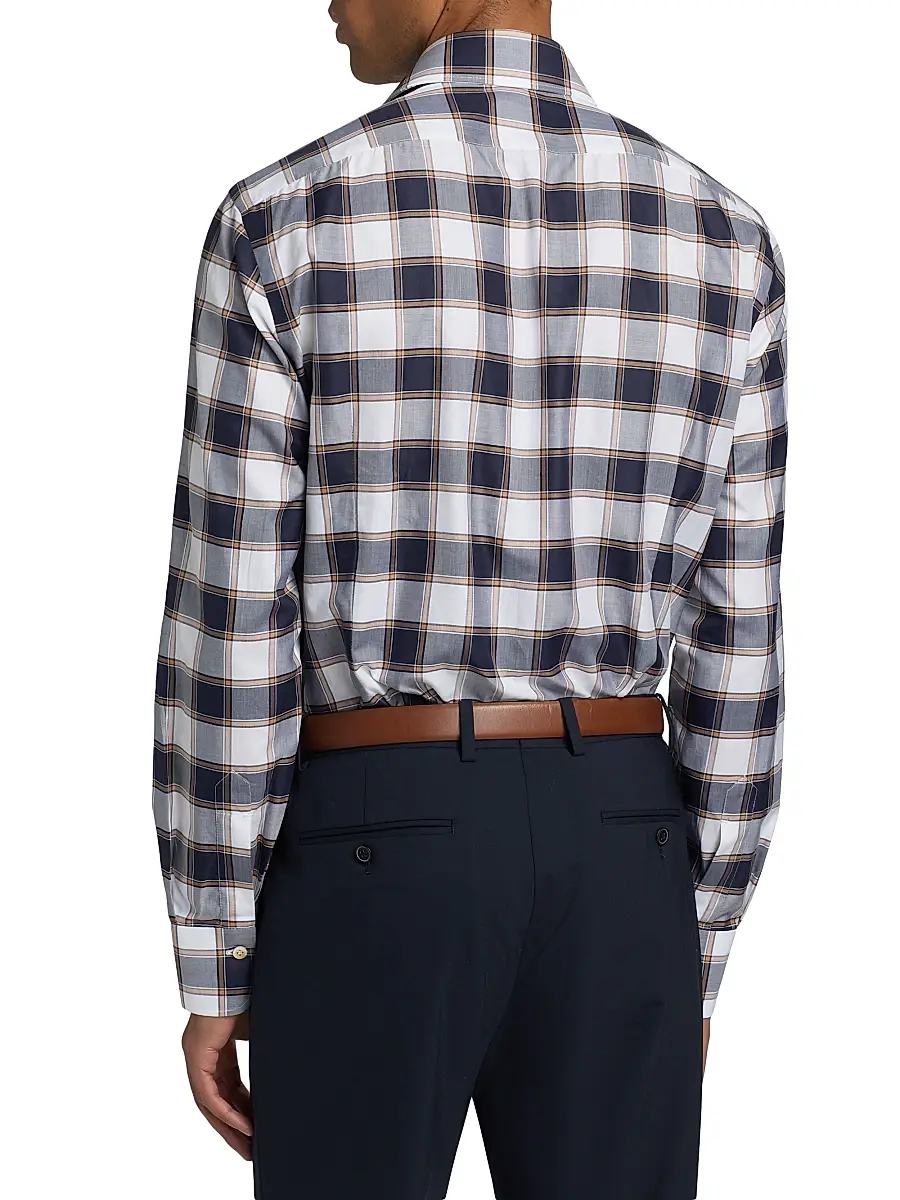 Kiton Men's Bold Plaid Cotton Shirt | Thumbnail 5 Kiton Men's Bold Plaid Cotton Shirt | Thumbnail 5
