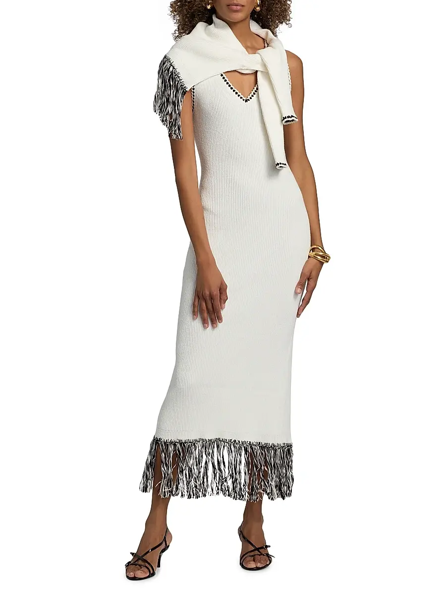 Toccin Women's Ashtin V-Neck Fringe Midi-Dress | Thumbnail 2 Toccin Women's Ashtin V-Neck Fringe Midi-Dress | Thumbnail 2
