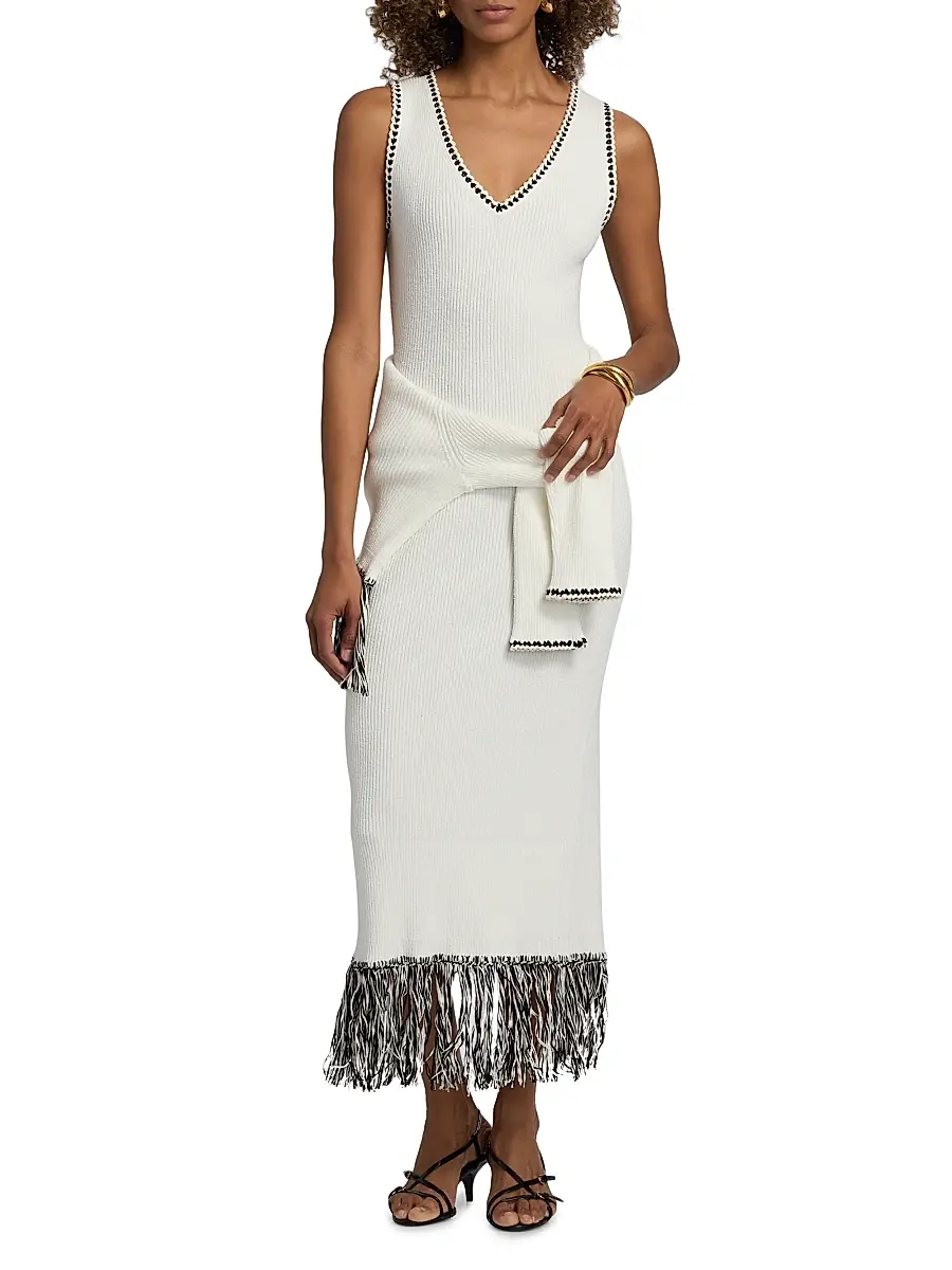 Toccin Women's Ashtin V-Neck Fringe Midi-Dress | Thumbnail 3 Toccin Women's Ashtin V-Neck Fringe Midi-Dress | Thumbnail 3