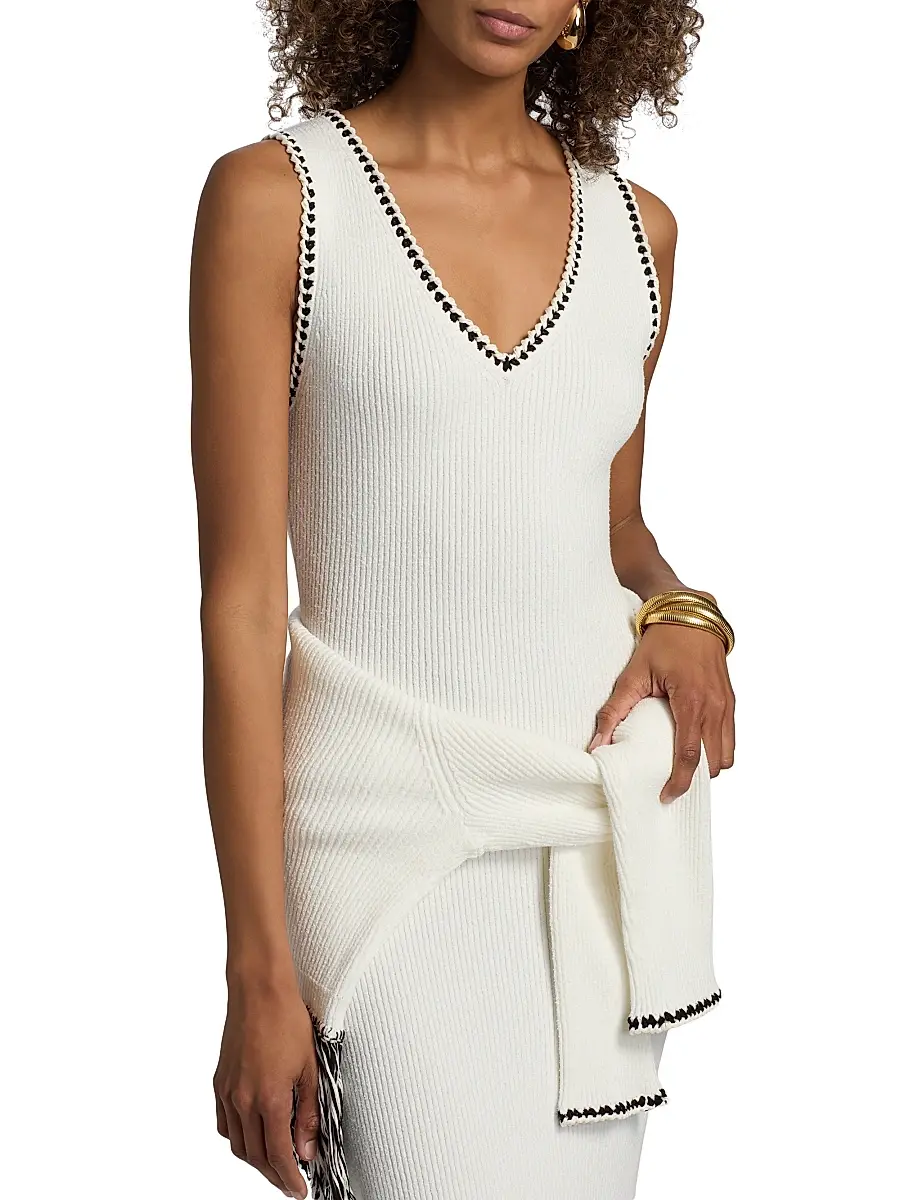 Toccin Women's Ashtin V-Neck Fringe Midi-Dress | Thumbnail 6 Toccin Women's Ashtin V-Neck Fringe Midi-Dress | Thumbnail 6