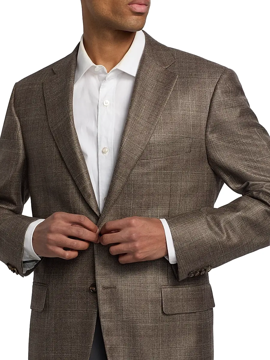 Canali Men's Siena Tonal Plaid Silk-Cashmere Sport Coat | Thumbnail 6 Canali Men's Siena Tonal Plaid Silk-Cashmere Sport Coat | Thumbnail 6