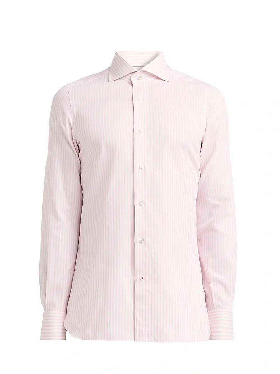 Isaia Men's Faded Bengal Stripe Cotton Shirt - White Pink | Image 1 Isaia Men's Faded Bengal Stripe Cotton Shirt - White Pink | Image 1