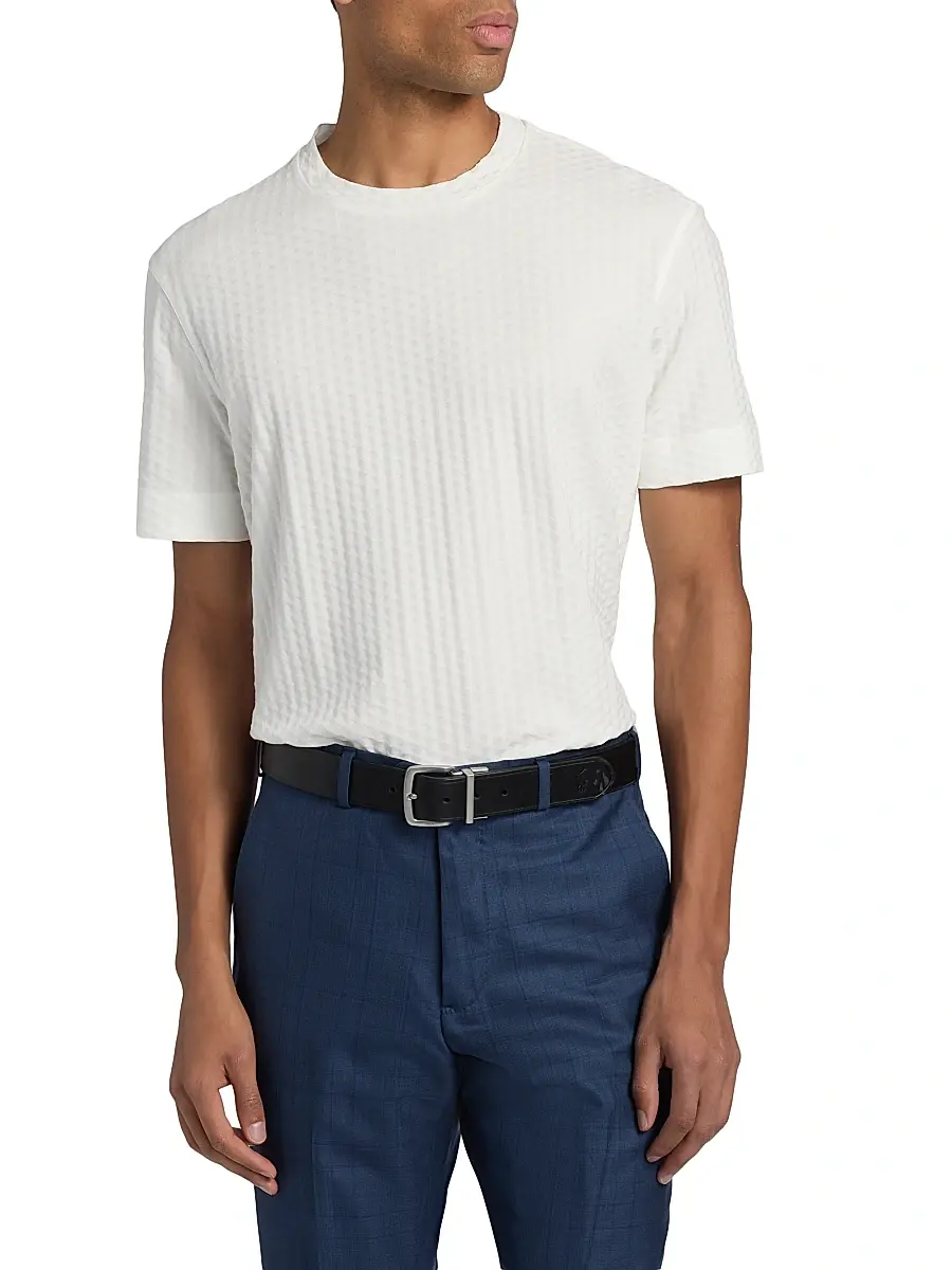 Emporio Armani Men's Textured Geometric-Print Cotton T-Shirt | Thumbnail 3 Emporio Armani Men's Textured Geometric-Print Cotton T-Shirt | Thumbnail 3