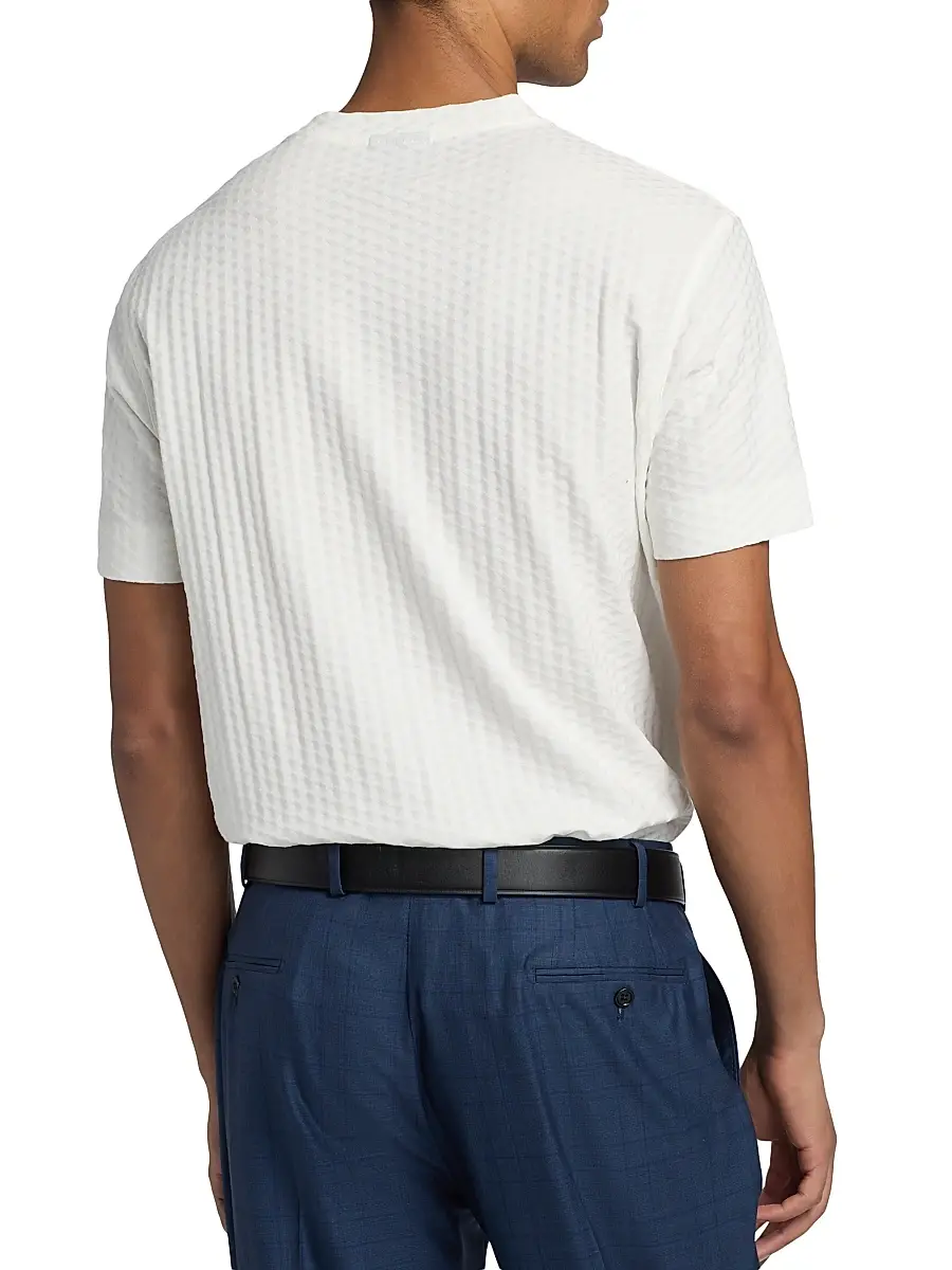 Emporio Armani Men's Textured Geometric-Print Cotton T-Shirt | Thumbnail 5 Emporio Armani Men's Textured Geometric-Print Cotton T-Shirt | Thumbnail 5