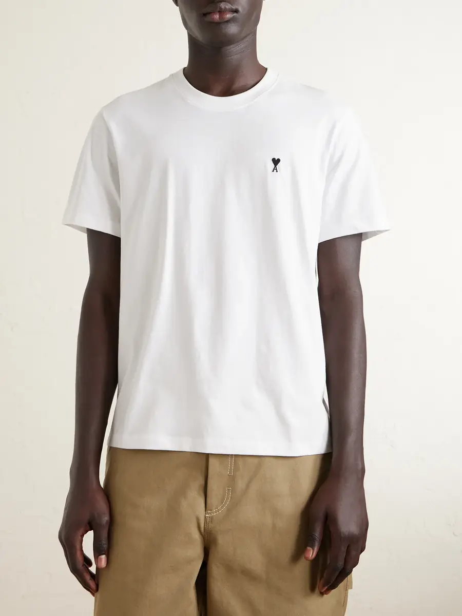 AMI PARIS Logo-Embroidered Cotton-Jersey T-Shirt - Men | Thumbnail 3