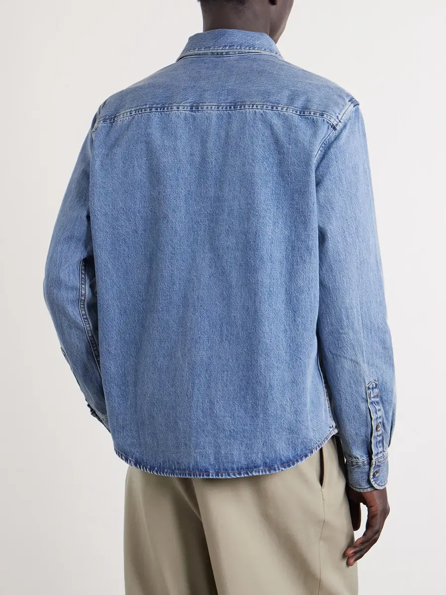 AMI PARIS Button-Down Collar Logo-Embroidered Denim Shirt - Men | Thumbnail 4