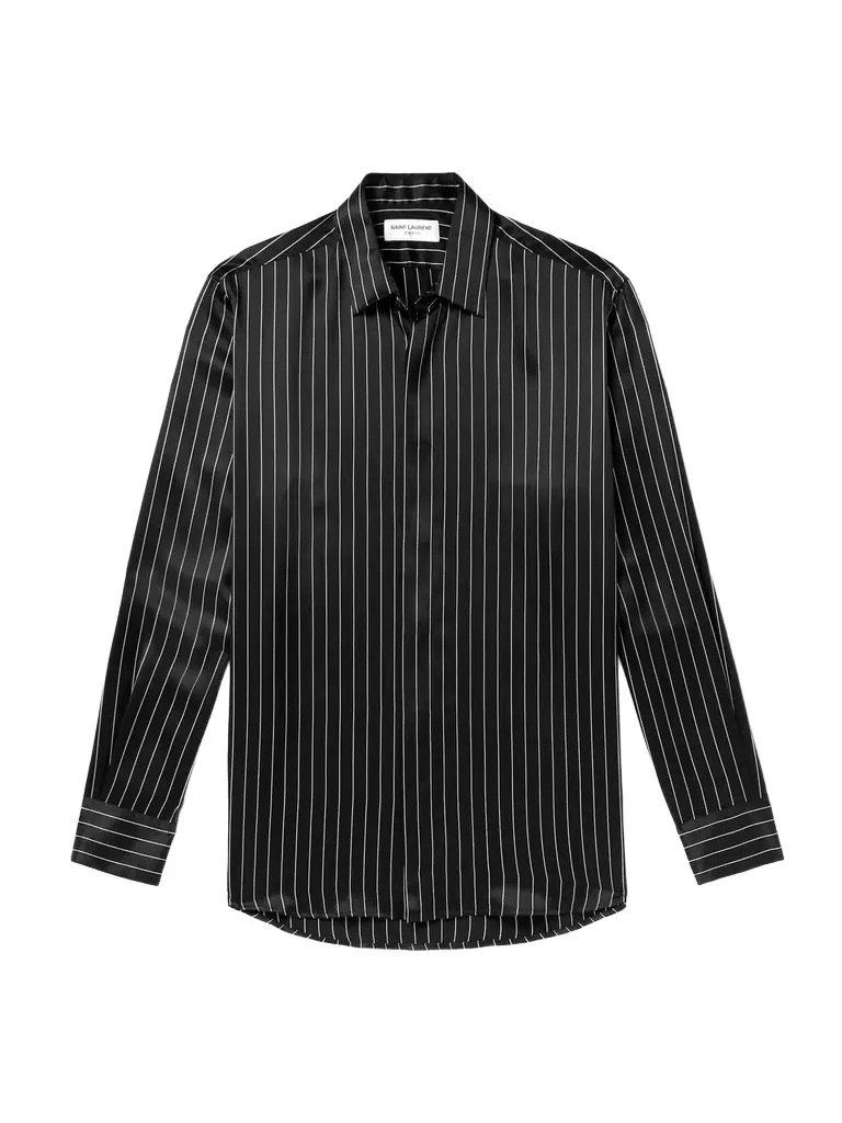 Saint Laurent Pinstriped Silk-Satin Shirt - Men | Image 1 Saint Laurent Pinstriped Silk-Satin Shirt - Men | Image 1