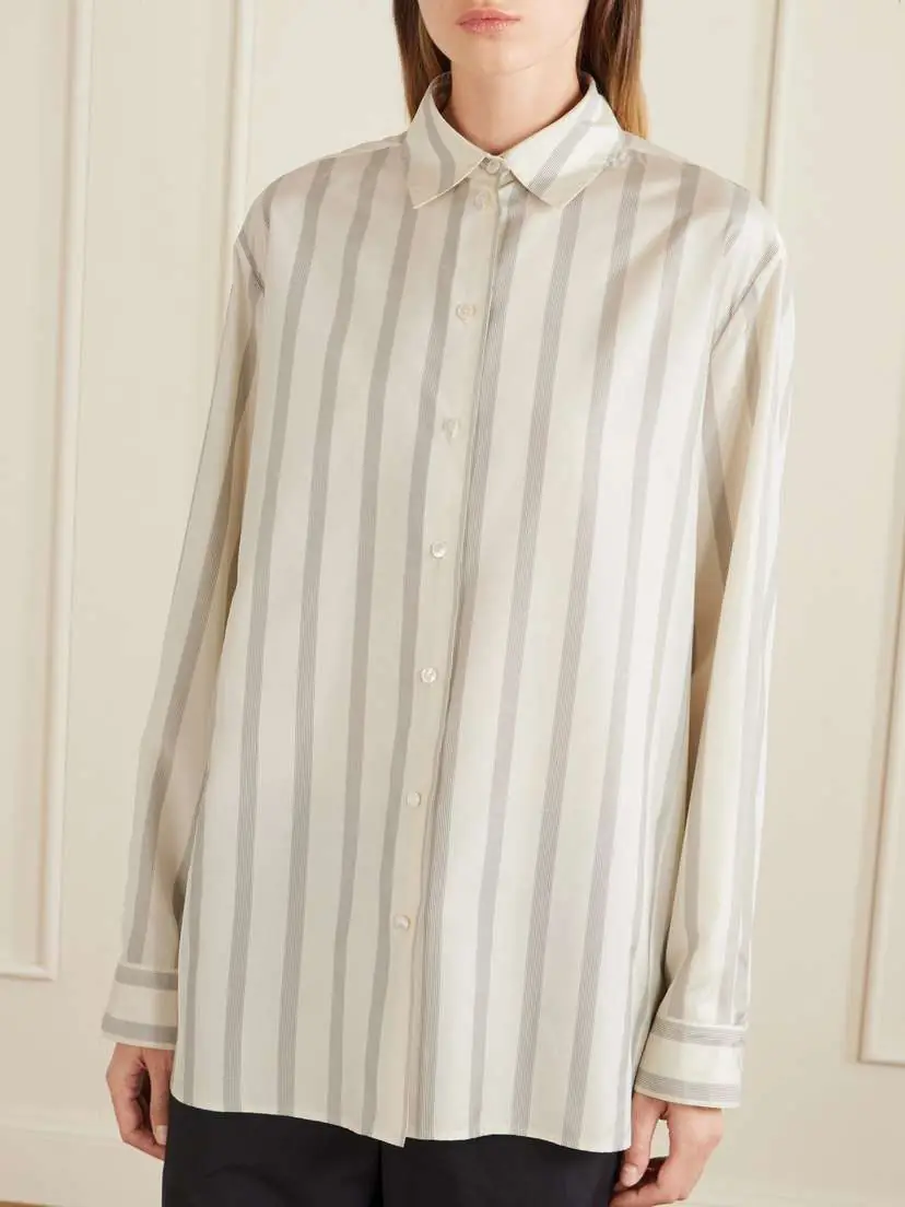 The Row Sisilia Oversized Pinstriped Silk-twill Shirt | Thumbnail 3