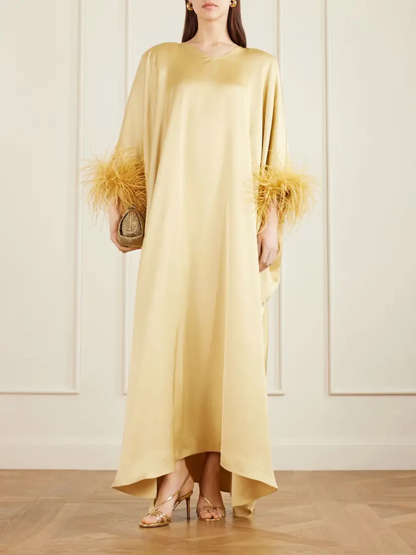 Dima Ayad Asymmetric Feather-trimmed Satin Gown | Thumbnail 2 Dima Ayad Asymmetric Feather-trimmed Satin Gown | Thumbnail 2