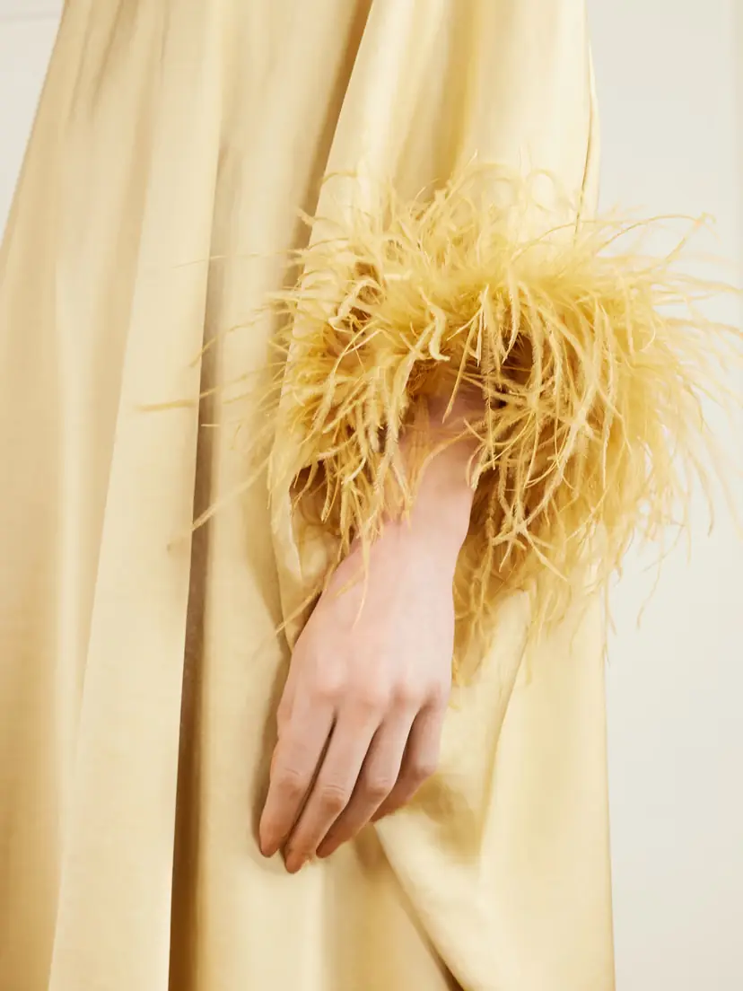 Dima Ayad Asymmetric Feather-trimmed Satin Gown | Thumbnail 4 Dima Ayad Asymmetric Feather-trimmed Satin Gown | Thumbnail 4