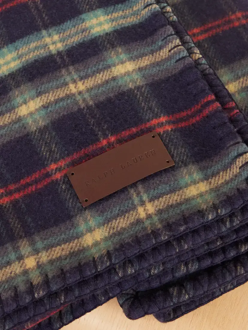 Ralph Lauren Home Georgia Leather-trimmed Whipstitched Checked Wool And Cashmere-blend Blanket - Blue | Thumbnail 3 Ralph Lauren Home Georgia Leather-trimmed Whipstitched Checked Wool And Cashmere-blend Blanket - Blue | Thumbnail 3