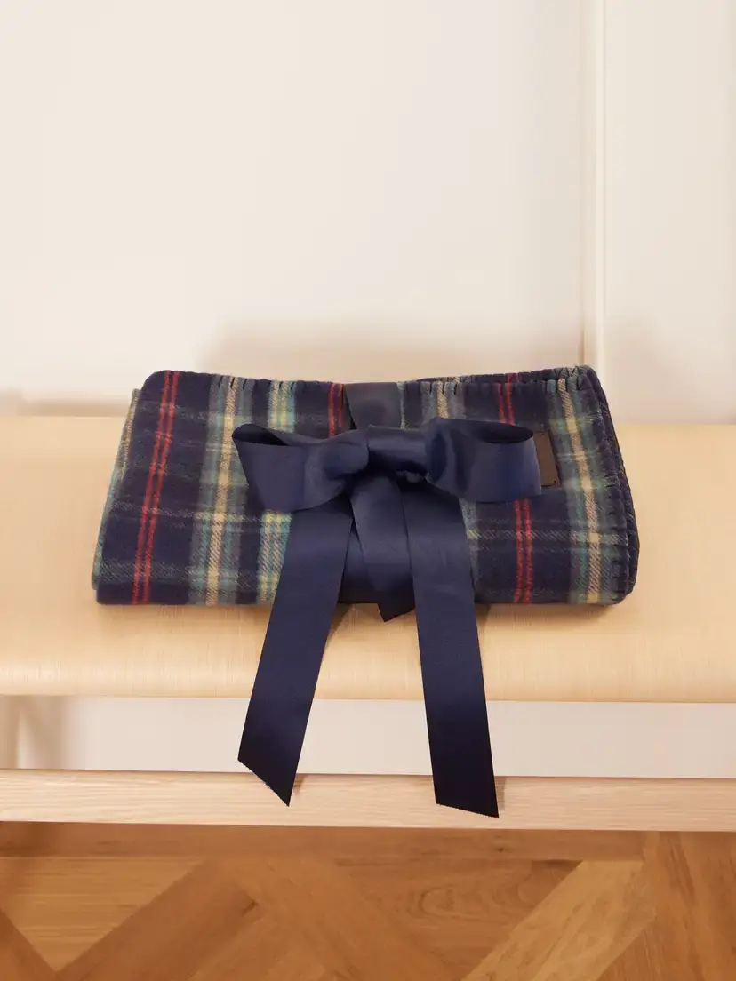 Ralph Lauren Home Georgia Leather-trimmed Whipstitched Checked Wool And Cashmere-blend Blanket - Blue | Thumbnail 4 Ralph Lauren Home Georgia Leather-trimmed Whipstitched Checked Wool And Cashmere-blend Blanket - Blue | Thumbnail 4