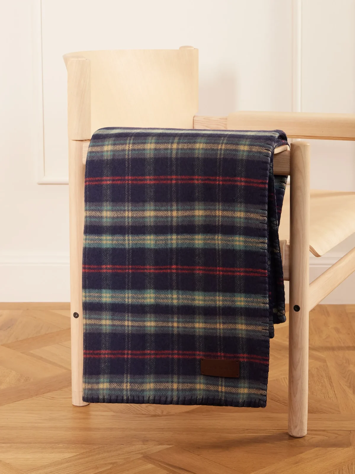 Ralph Lauren Home Georgia Leather-trimmed Whipstitched Checked Wool And Cashmere-blend Blanket - Blue