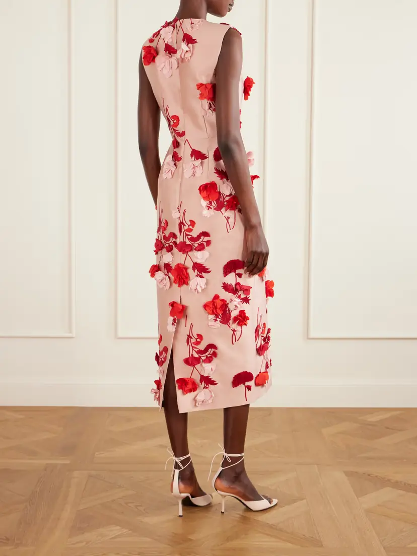 Erdem Appliquéd Chiffon-trimmed Embroidered Mikado Midi Dress | Thumbnail 3 Erdem Appliquéd Chiffon-trimmed Embroidered Mikado Midi Dress | Thumbnail 3