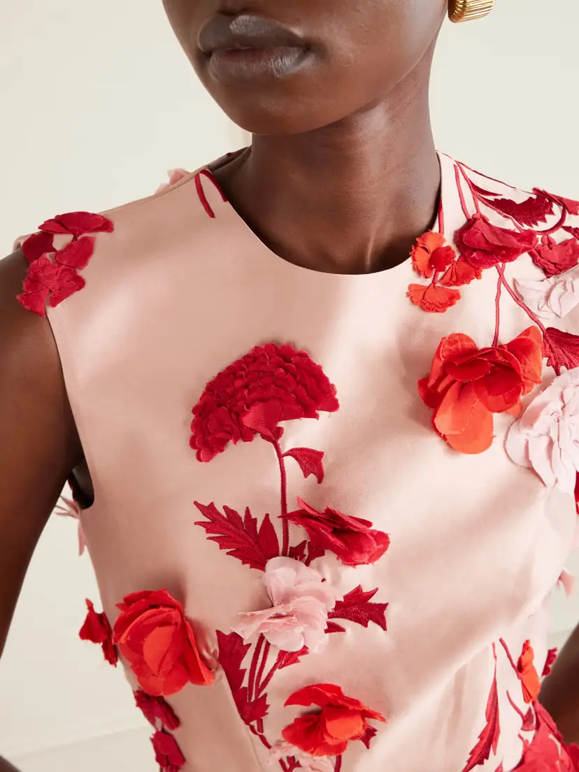 Erdem Appliquéd Chiffon-trimmed Embroidered Mikado Midi Dress | Thumbnail 4 Erdem Appliquéd Chiffon-trimmed Embroidered Mikado Midi Dress | Thumbnail 4