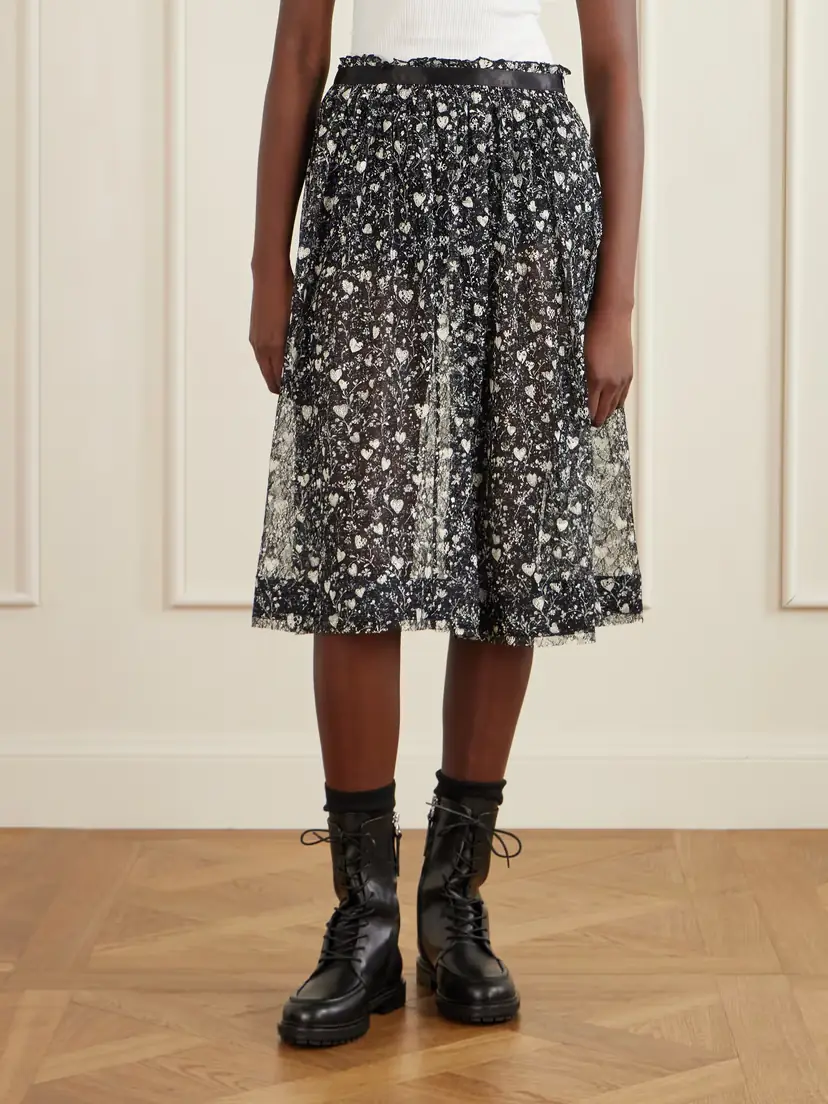 R13 Satin-trimmed Printed Lace Midi Skirt | Thumbnail 3 R13 Satin-trimmed Printed Lace Midi Skirt | Thumbnail 3
