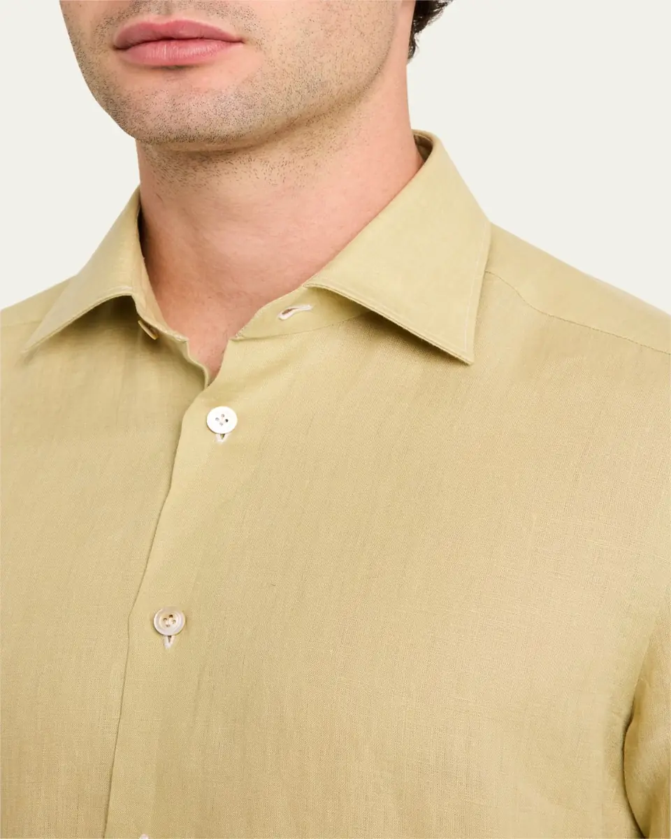 Kiton Men's Linen Sport Shirt | Thumbnail 5