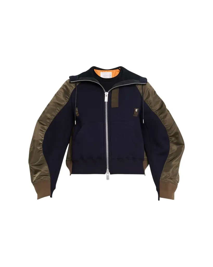 SACAI Mixed-Media Zip Hooded Jacket | Image 1 SACAI Mixed-Media Zip Hooded Jacket | Image 1