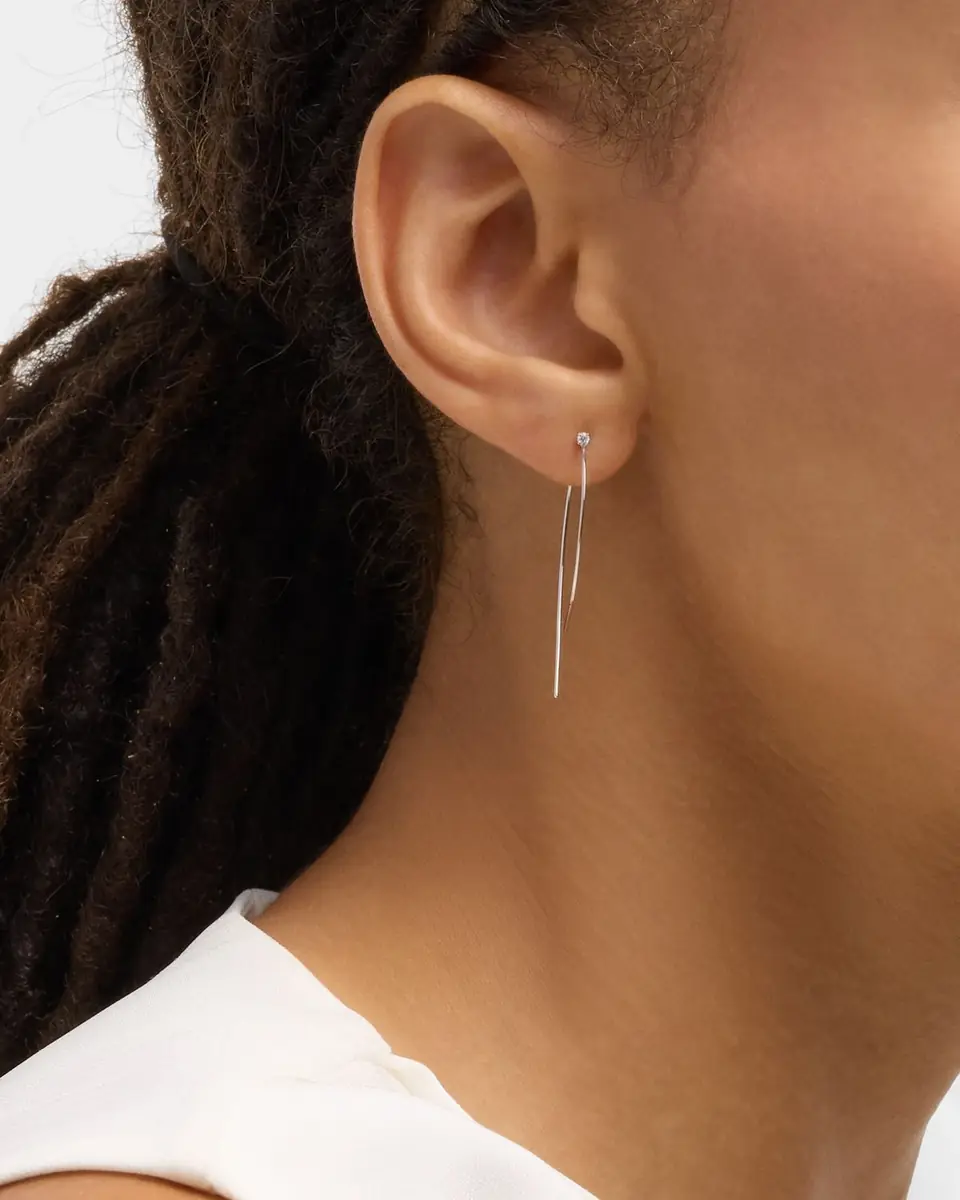 LANA 14K Gold Mini Wire Hooked On Hoop Earrings with Diamonds, 38mm | Thumbnail 2 LANA 14K Gold Mini Wire Hooked On Hoop Earrings with Diamonds, 38mm | Thumbnail 2