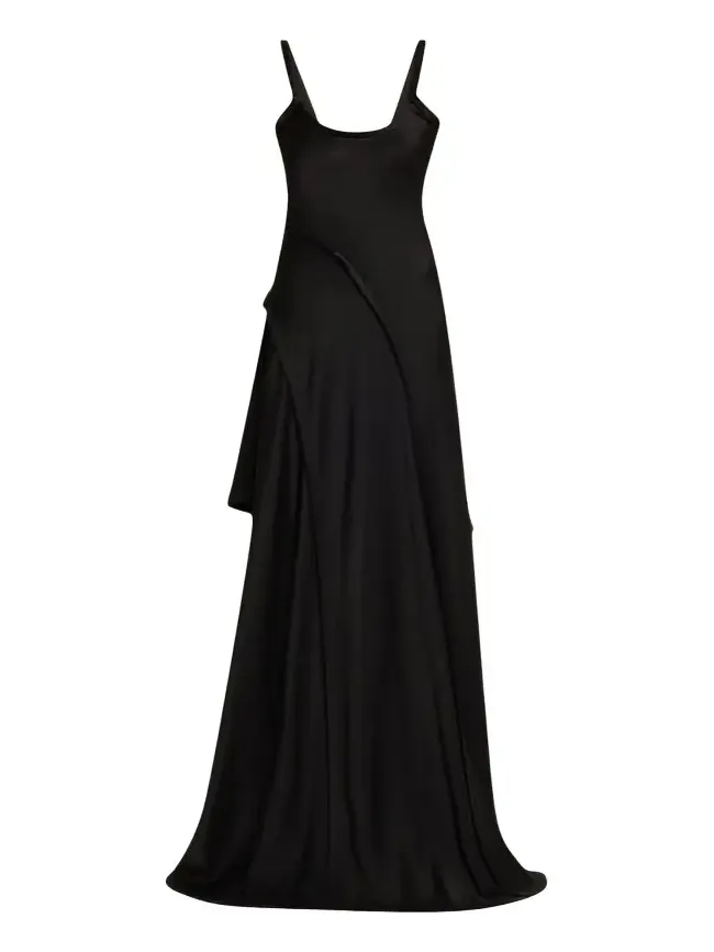 Sleeveless Crepe Back Satin Bias Slip Gown With Slit Sleeveless Crepe Back Satin Bias Slip Gown With Slit