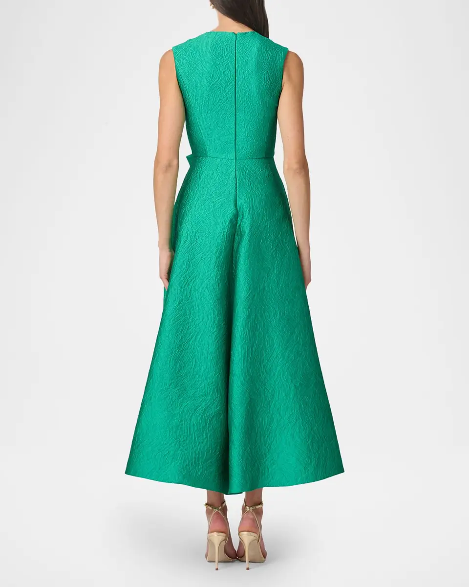 Shoshanna Laura Sleeveless Bow Draped Jacquard Midi Dress | Thumbnail 3 Shoshanna Laura Sleeveless Bow Draped Jacquard Midi Dress | Thumbnail 3