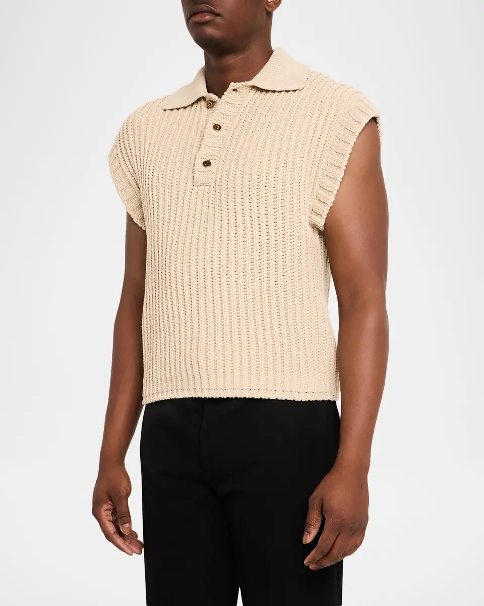 Dolce & Gabbana Men's Cotton Rib Half-Placket Sweater Vest | Thumbnail 4 Dolce & Gabbana Men's Cotton Rib Half-Placket Sweater Vest | Thumbnail 4