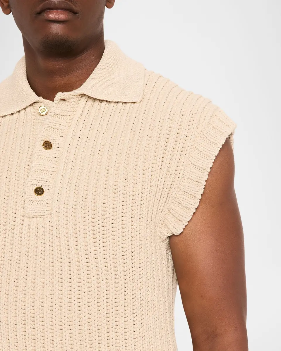 Dolce & Gabbana Men's Cotton Rib Half-Placket Sweater Vest | Thumbnail 5 Dolce & Gabbana Men's Cotton Rib Half-Placket Sweater Vest | Thumbnail 5
