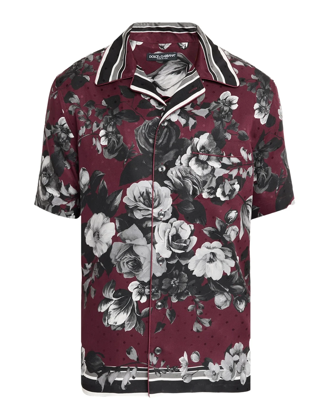 Dolce & Gabbana Men's Silk Twill Floral Polka Dot Short-Sleeve Shirt