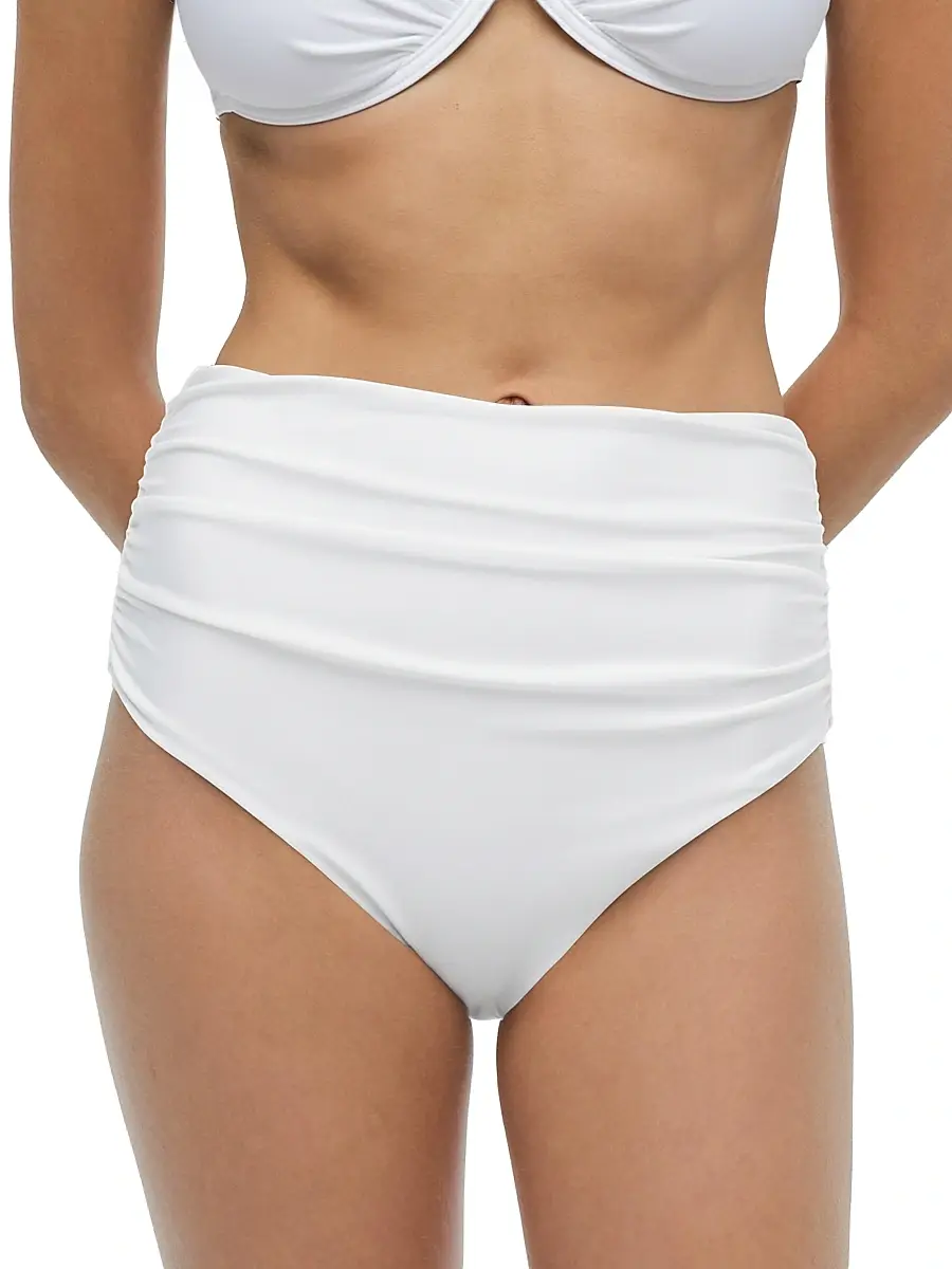 Simkhai Women's Teya Ruched Striped High-Rise Bikini Bottom | Thumbnail 5