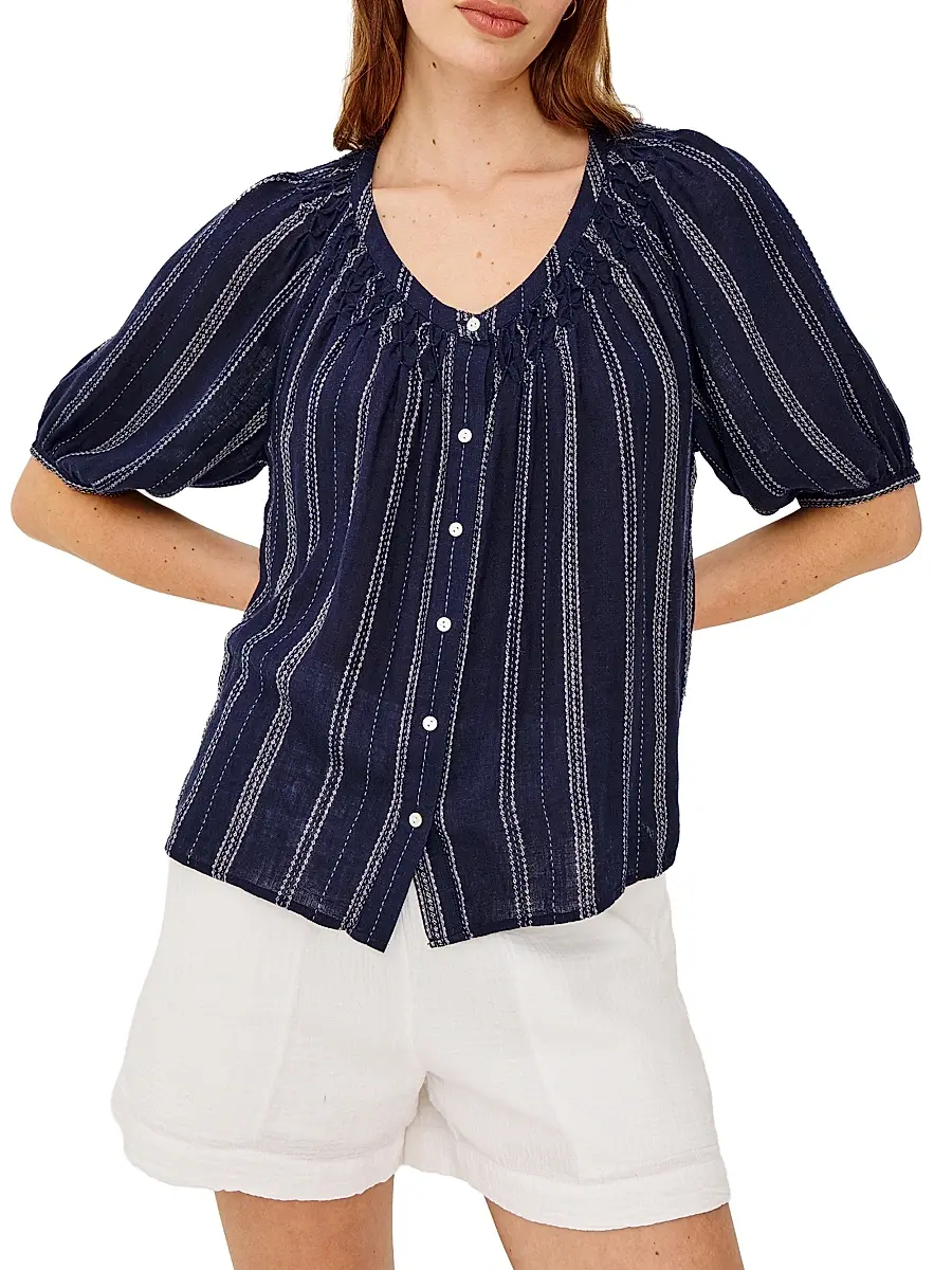 RAILS Women's Rix Striped Linen-Blend Scoopneck Blouse | Thumbnail 3 RAILS Women's Rix Striped Linen-Blend Scoopneck Blouse | Thumbnail 3