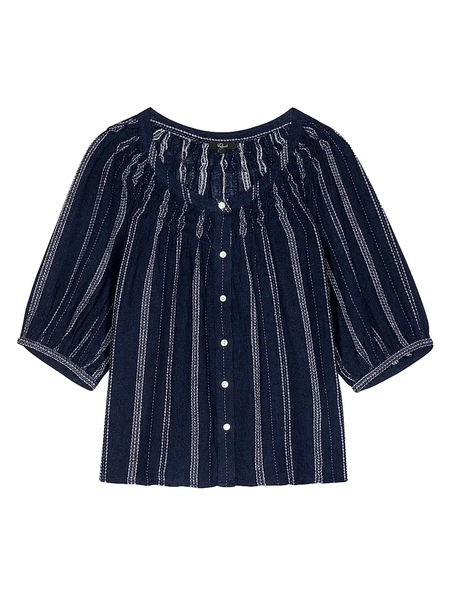 RAILS Women's Rix Striped Linen-Blend Scoopneck Blouse