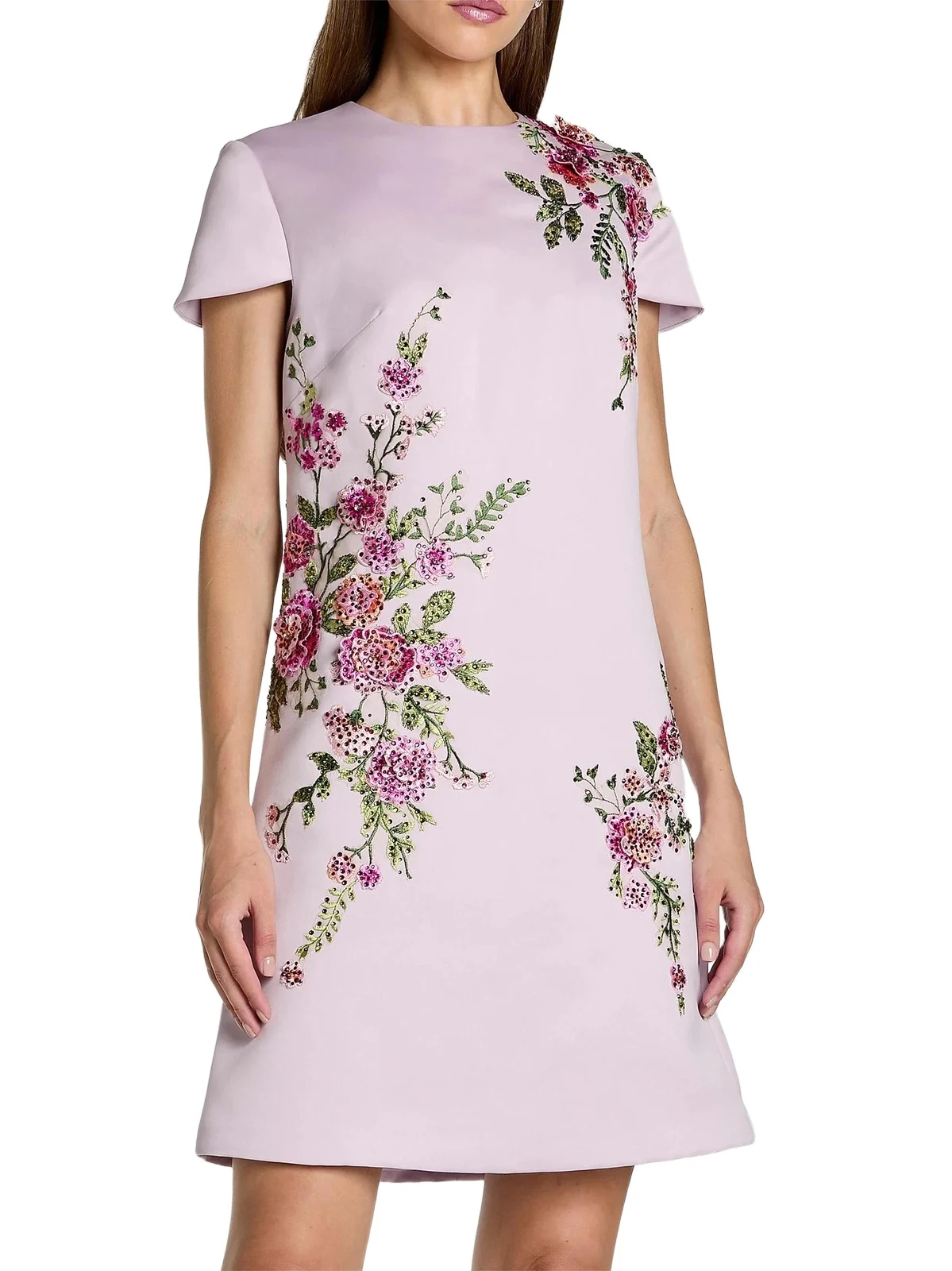 Women's Embroidered Floral Satin A-Line Minidress