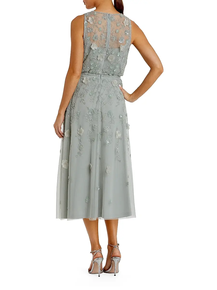 Mac Duggal Women's Floral Embellished Mesh A-Line Midi-Dress - Sage | Thumbnail 2