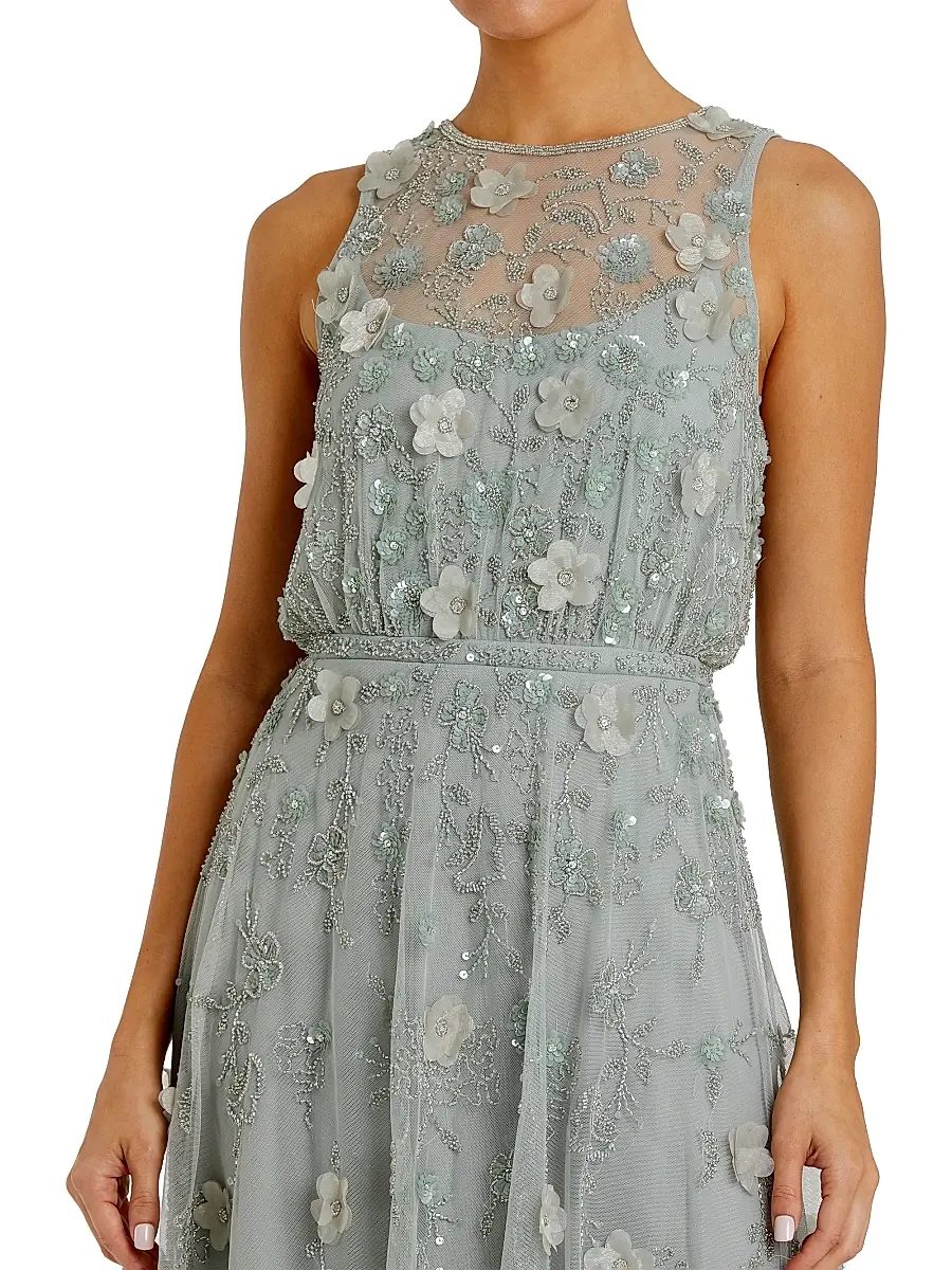 Mac Duggal Women's Floral Embellished Mesh A-Line Midi-Dress - Sage | Thumbnail 3