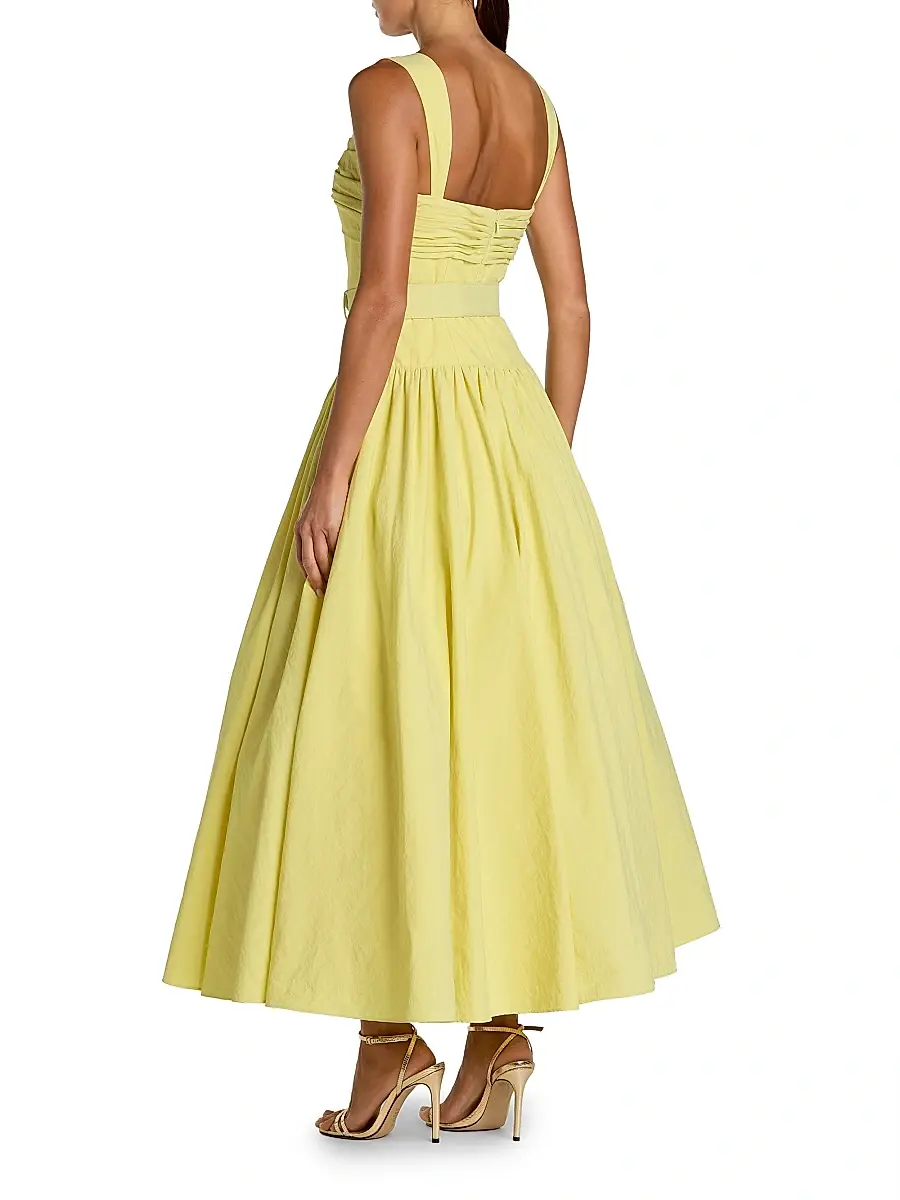 Mac Duggal Women's Faille Fit & Flare Belted Midi-Dress - Buttercup | Thumbnail 2 Mac Duggal Women's Faille Fit & Flare Belted Midi-Dress - Buttercup | Thumbnail 2