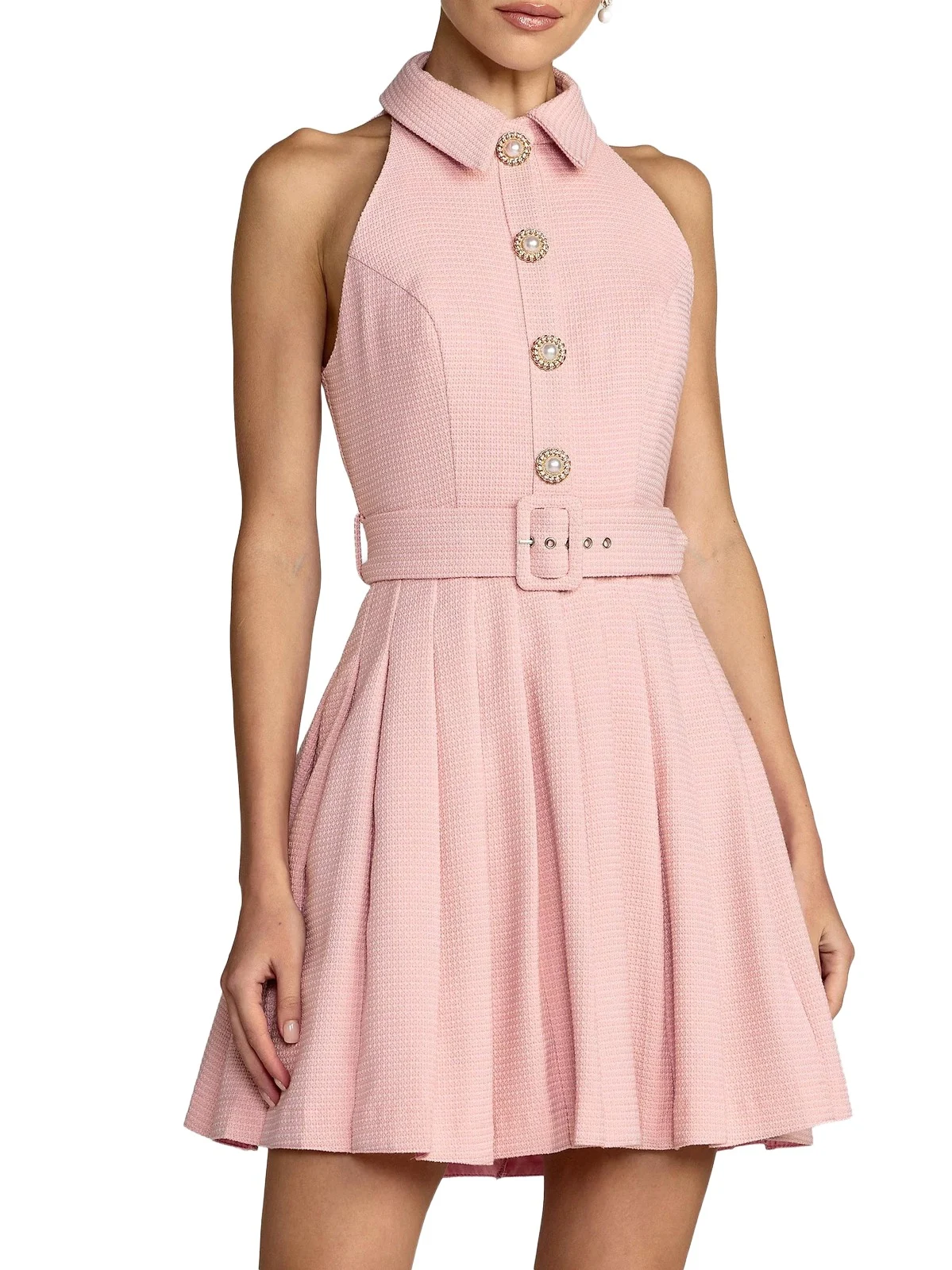 Mac Duggal Women's Bouclé Pleated Button-Front Minidress
