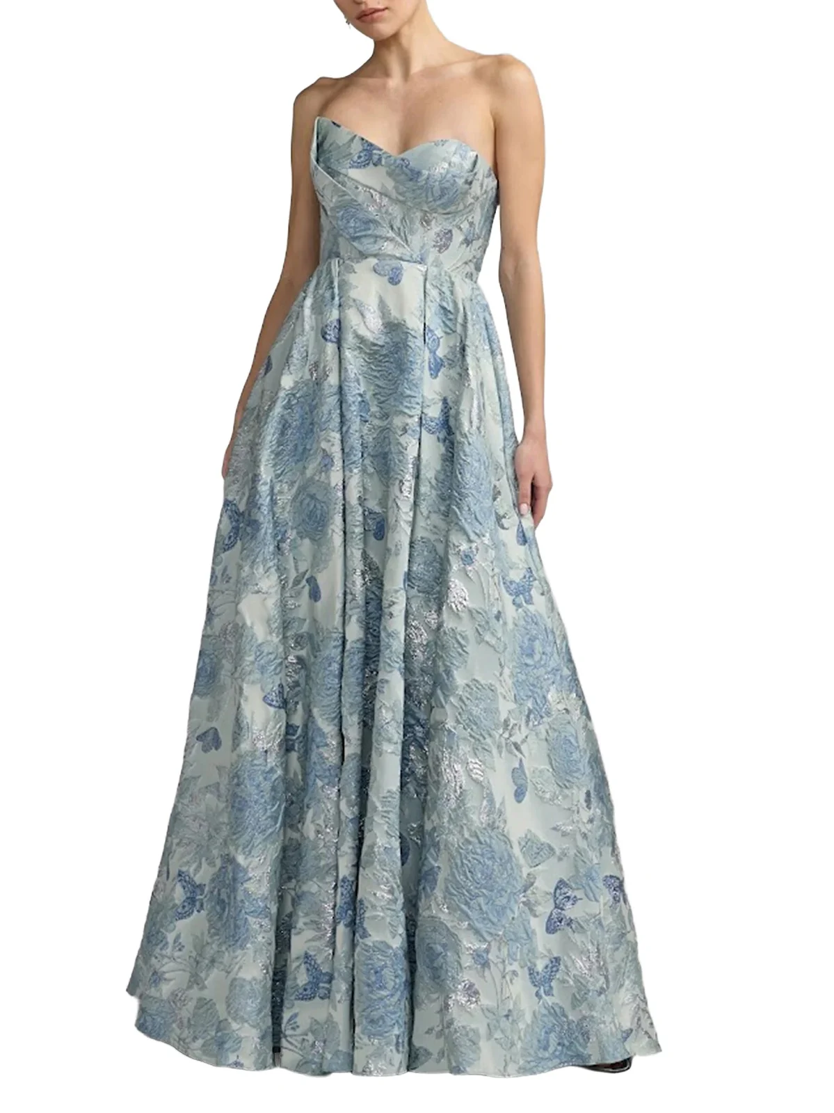 Women's Floral Brocade Strapless Fit-&-Flare Gown Women's Floral Brocade Strapless Fit-&-Flare Gown