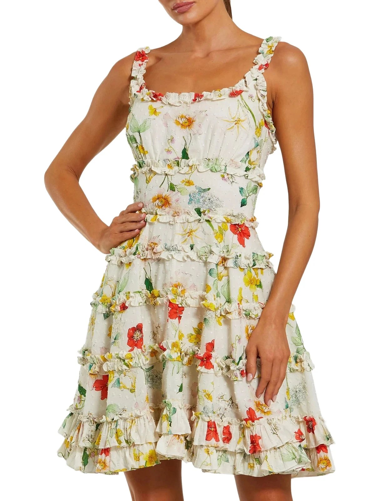 Women's Floral Ruffle Scoopneck Minidress Women's Floral Ruffle Scoopneck Minidress