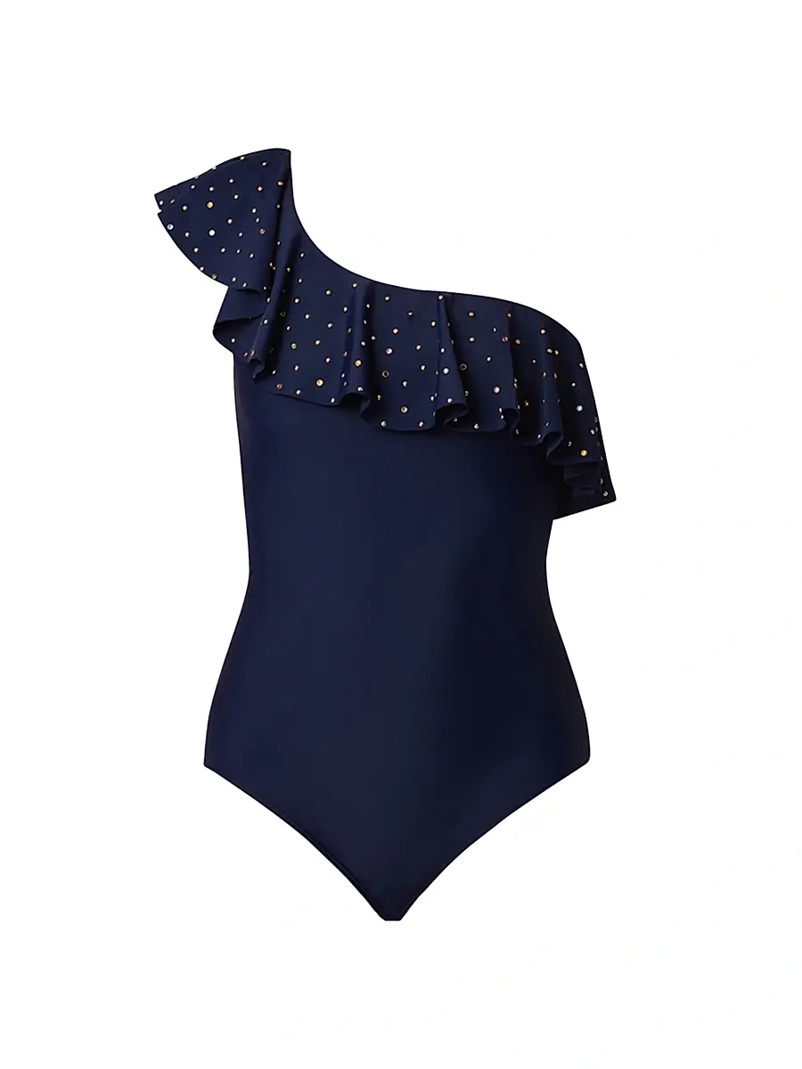 Shoshanna Women's Ruffle One-Shoulder One-Piece Swimsuit - Navy | Image 1 Shoshanna Women's Ruffle One-Shoulder One-Piece Swimsuit - Navy | Image 1