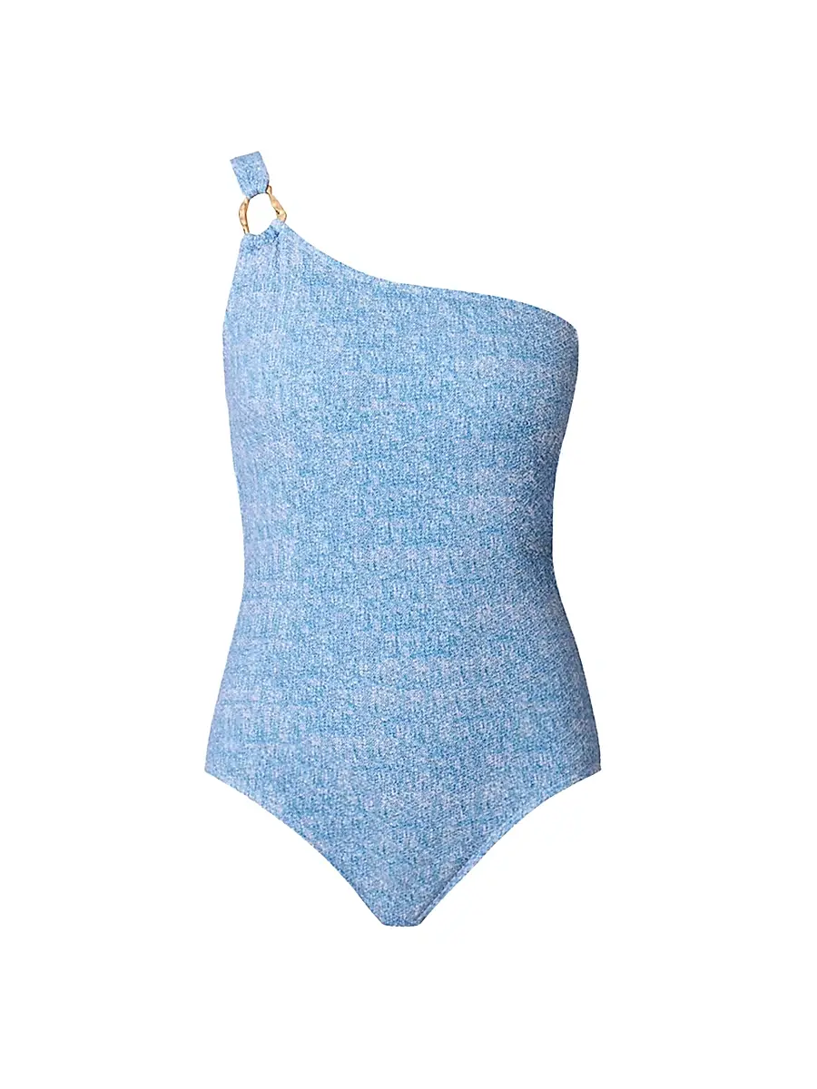 Shoshanna Women's Ring One-Shoulder One-Piece Swimsuit - Denim | Image 1 Shoshanna Women's Ring One-Shoulder One-Piece Swimsuit - Denim | Image 1